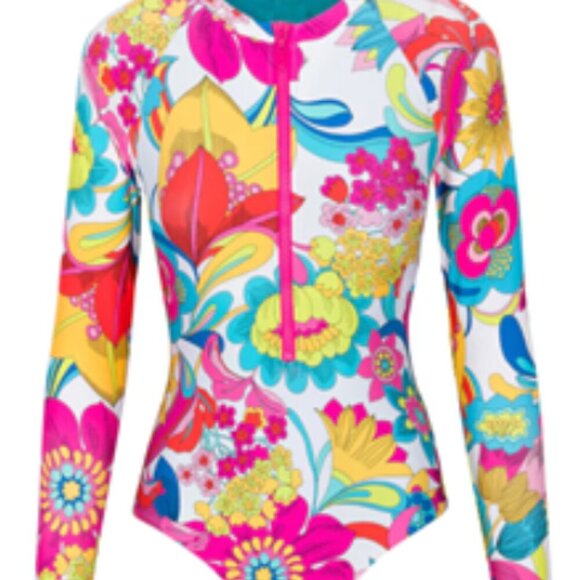 Trina Turk Paddle Suit Rash Guard Fontaine Pop Art Swimsuit Coverup NWT - Picture 3 of 6